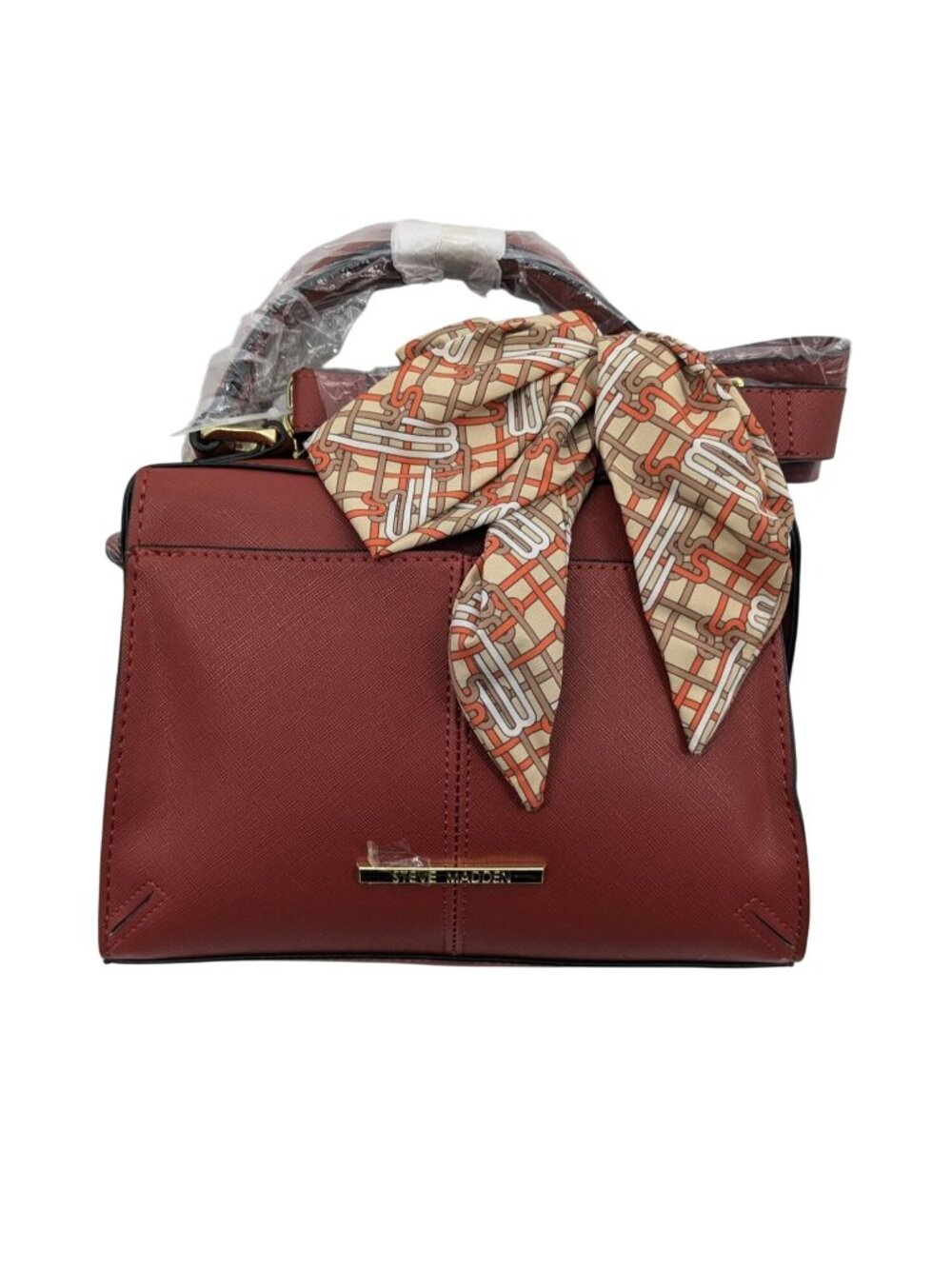 Steve Madden Breese Crossbody Satchel Handbag Scarf Modern Faux Leather Modern